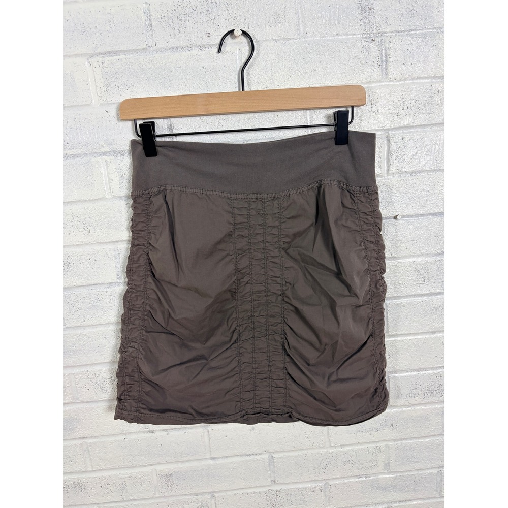 XCVI Wearables Ruched Mini Skirt Womens S Brown Stretch Cotton Utility Casuall